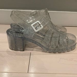 Heeled Retro Jelly Sandals Glittery